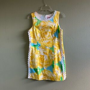 Lilly Pulitzer Sleeveless Yellow and Blue Print Shift Dress Sz 8